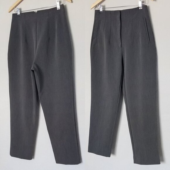 Zara High Waist Trouser Pants Size L Gray Tapered Leg Ankle Work Office Preppy - Picture 14 of 15